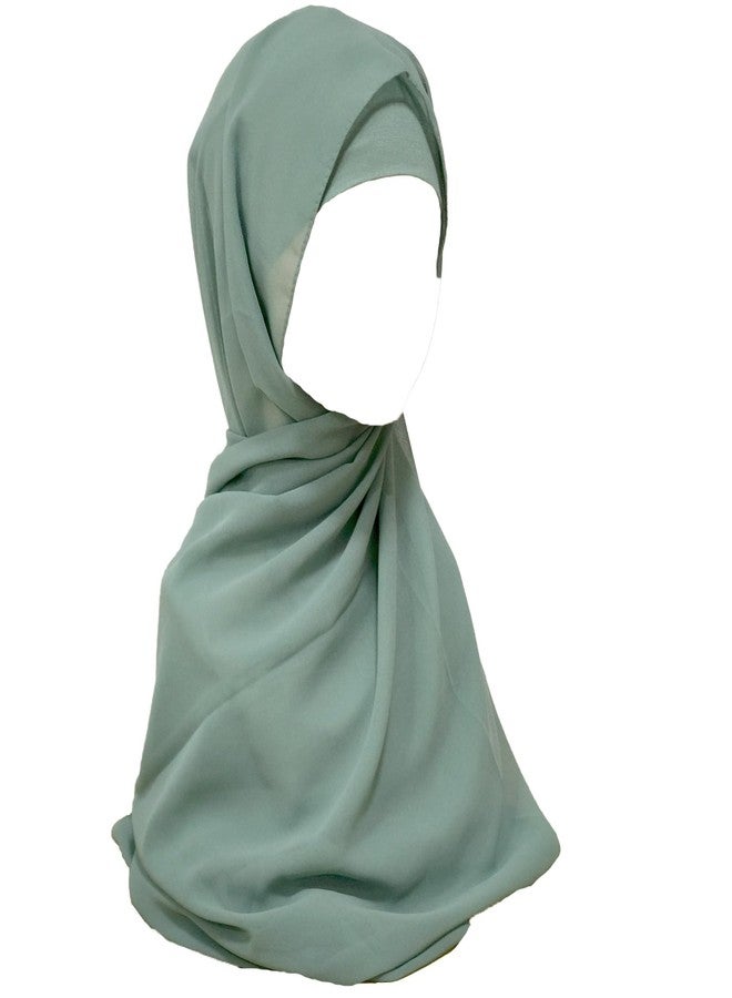 HURESON Chiffon Hijab with Undercap Solid Color Muslim Hijabs Scarf Head Wraps Long Hijabs For Women (Green) - Image 1